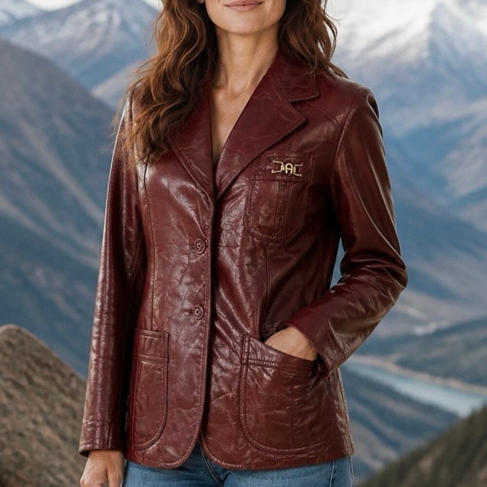Vtg 1970s Etienne Aigner oxblood leather blazer Metal "A" size med